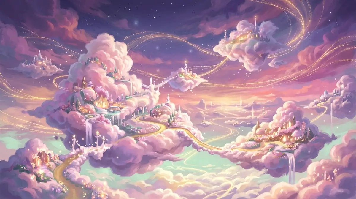 Floating pastel clouds of Aethelgard